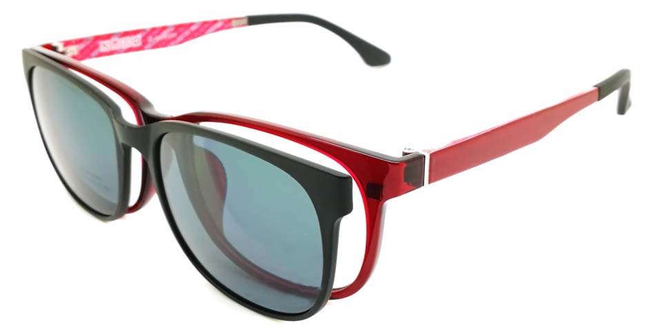 TR Oval Red  Polarized  Magnetic Clip on Sunglasses SM-2021-C082